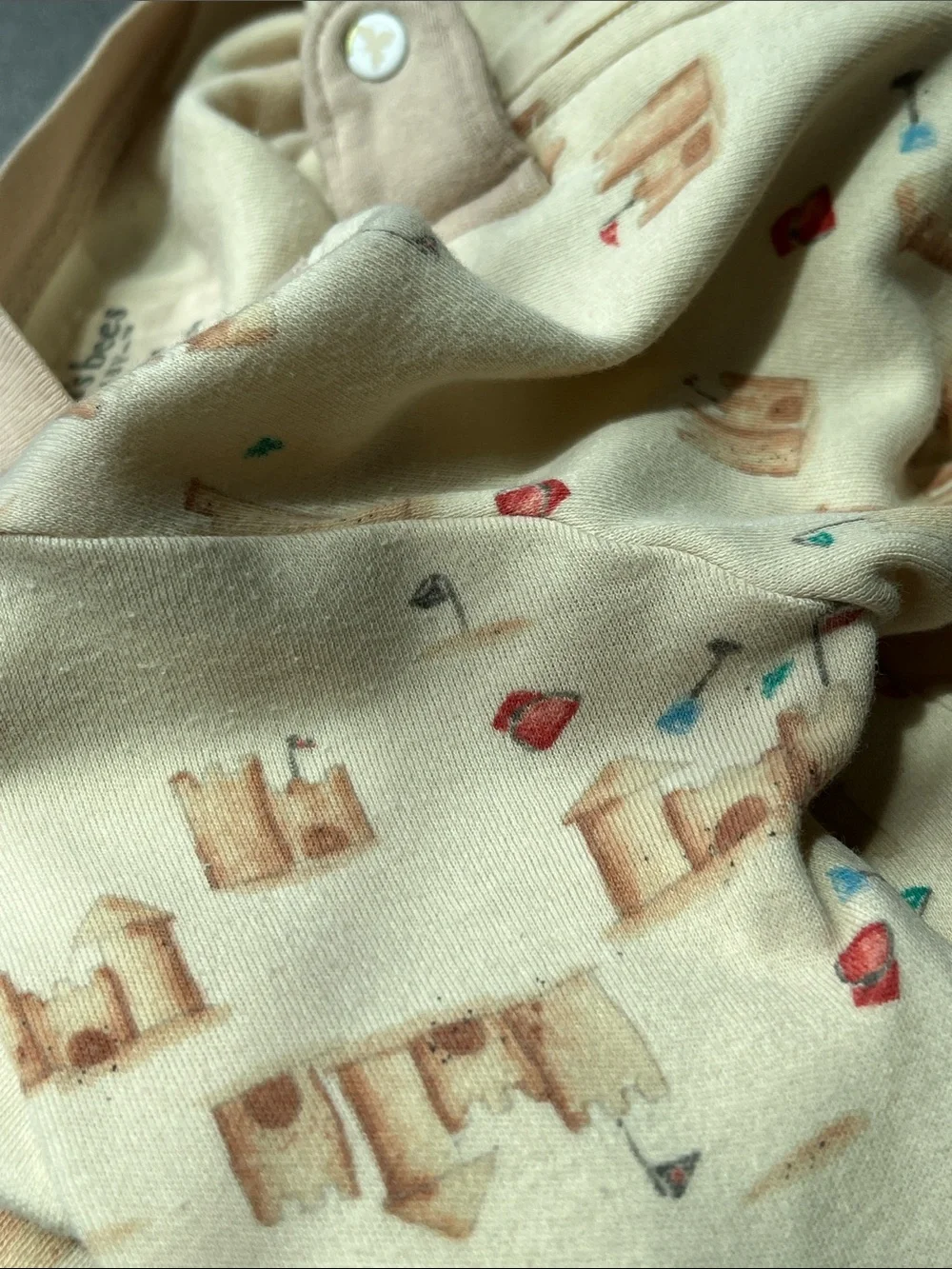 Burt's Bees Baby | 100% Organic Cotton Cream Sandcastle Print Footie Sz 6-9M